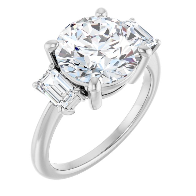 4.14 tcw Round Moissanite DEF/VVS Classic Three Stone Engagement Ring in 14KW | ViewA 4.14 tcw Round Moissanite DEF/VVS Classic Three Stone Engagement Ring in 14KW | ViewA
