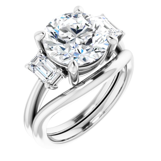 4.14 tcw Round Moissanite DEF/VVS Classic Three Stone Engagement Ring in 14KW | AllComponents_ViewA 4.14 tcw Round Moissanite DEF/VVS Classic Three Stone Engagement Ring in 14KW | AllComponents_ViewA