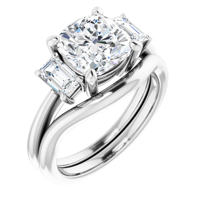 2.94 tcw Cushion Lab-Grown GH/VS2+ Classic Three Stone Engagement Ring in 14KW | AllComponents_ViewA