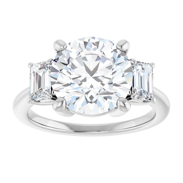 4.14 tcw Round Moissanite DEF/VVS Classic Three Stone Engagement Ring in 14KW | ViewS 4.14 tcw Round Moissanite DEF/VVS Classic Three Stone Engagement Ring in 14KW | ViewS