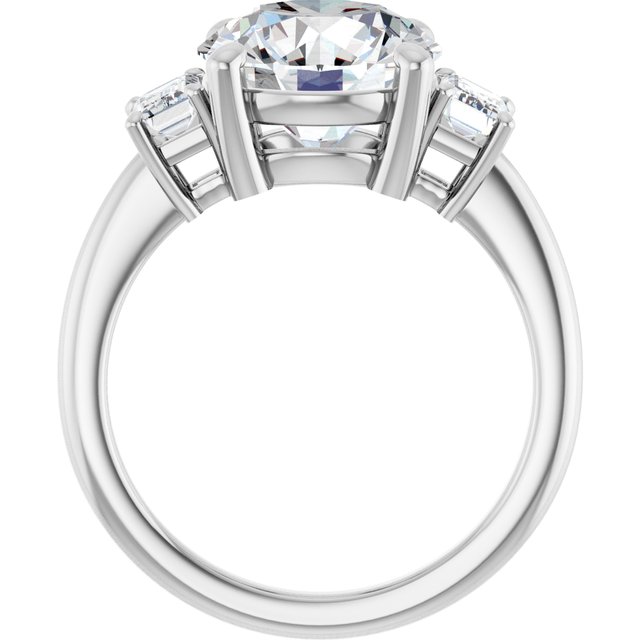 4.14 tcw Round Moissanite DEF/VVS Classic Three Stone Engagement Ring in 14KW | ViewB_4 4.14 tcw Round Moissanite DEF/VVS Classic Three Stone Engagement Ring in 14KW | ViewB_4