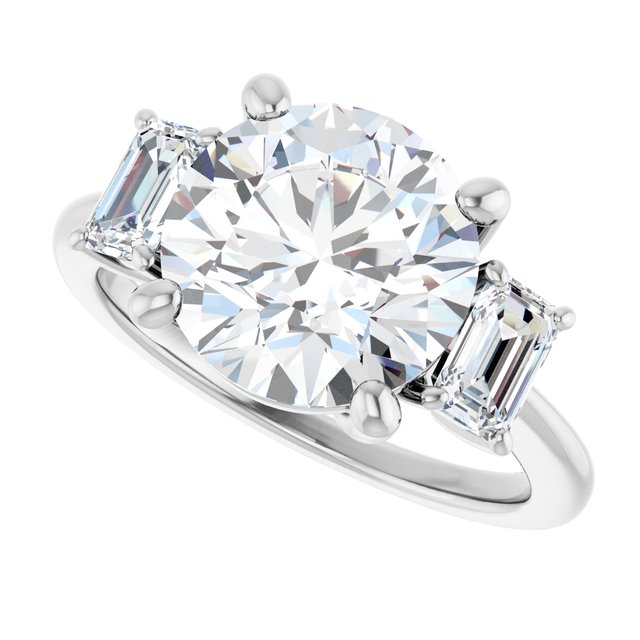 4.14 tcw Round Moissanite DEF/VVS Classic Three Stone Engagement Ring in 14KW | View5 4.14 tcw Round Moissanite DEF/VVS Classic Three Stone Engagement Ring in 14KW | View5