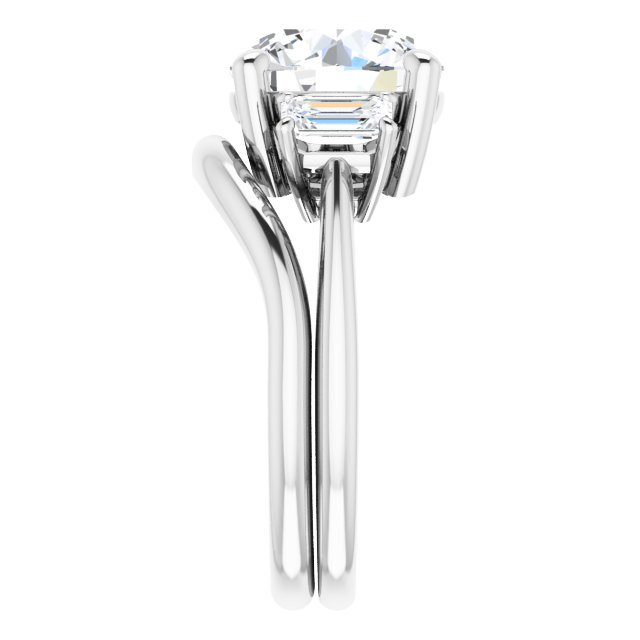 4.14 tcw Round Moissanite DEF/VVS Classic Three Stone Engagement Ring in 14KW | AllComponents_ViewE 4.14 tcw Round Moissanite DEF/VVS Classic Three Stone Engagement Ring in 14KW | AllComponents_ViewE