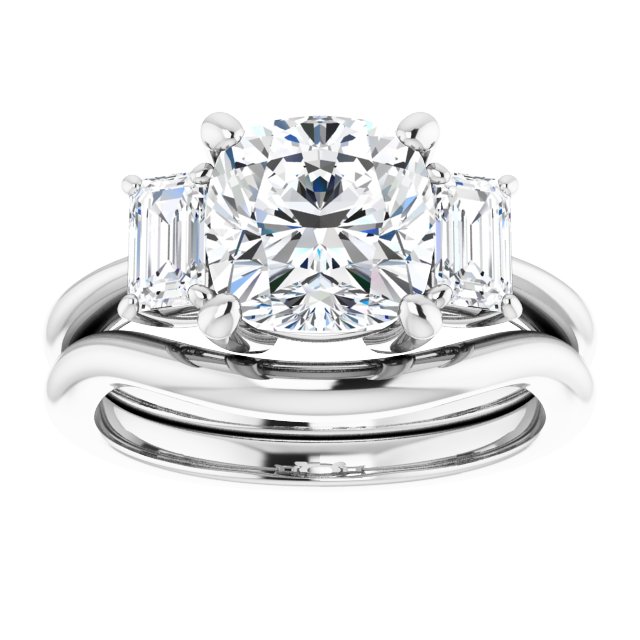 2.94 tcw Cushion Lab-Grown GH/VS2+ Classic Three Stone Engagement Ring in 14KW | AllComponents_ViewS