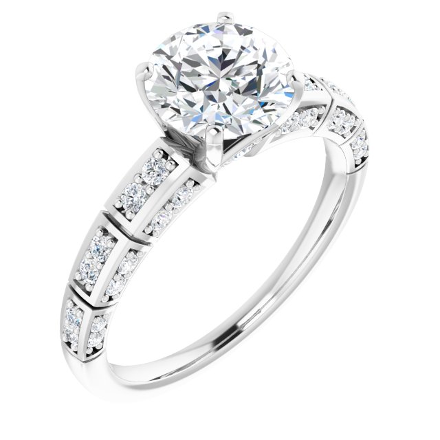 1.93 Round Moissanite DEF/VVS Modern Sidestone Engagement Ring in 14KW | ViewA
