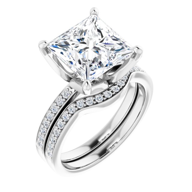 4.53 Square Moissanite DEF/VVS Tulip Sidestone Engagement Ring in 14KW | AllComponents_ViewA 4.53 Square Moissanite DEF/VVS Tulip Sidestone Engagement Ring in 14KW | AllComponents_ViewA