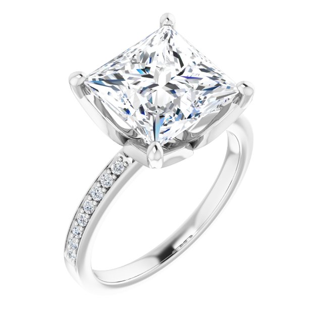 4.53 Square Moissanite DEF/VVS Tulip Sidestone Engagement Ring in 14KW | ViewA 4.53 Square Moissanite DEF/VVS Tulip Sidestone Engagement Ring in 14KW | ViewA