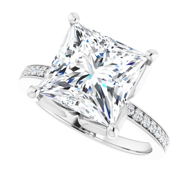 4.53 Square Moissanite DEF/VVS Tulip Sidestone Engagement Ring in 14KW | View5 4.53 Square Moissanite DEF/VVS Tulip Sidestone Engagement Ring in 14KW | View5