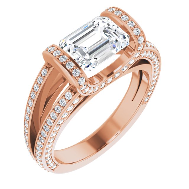 2.53 Tcw Emerald Moissanite DEF/VVS Suspended Halo Engagement Ring in 14KR | ViewA 2.53 Tcw Emerald Moissanite DEF/VVS Suspended Halo Engagement Ring in 14KR | ViewA