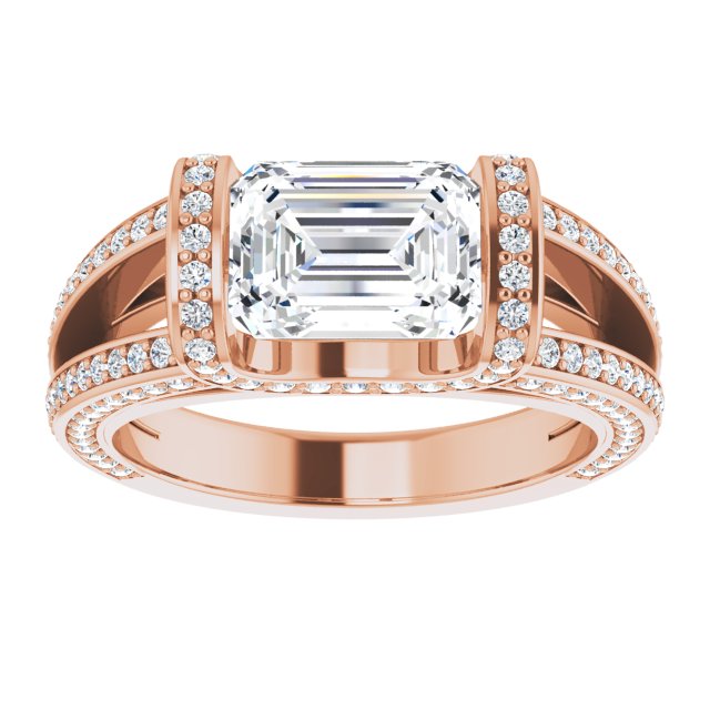 2.53 Tcw Emerald Moissanite DEF/VVS Suspended Halo Engagement Ring in 14KR | ViewS 2.53 Tcw Emerald Moissanite DEF/VVS Suspended Halo Engagement Ring in 14KR | ViewS