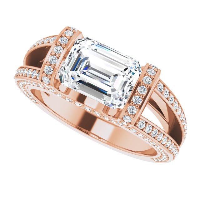 2.53 Tcw Emerald Moissanite DEF/VVS Suspended Halo Engagement Ring in 14KR | View5 2.53 Tcw Emerald Moissanite DEF/VVS Suspended Halo Engagement Ring in 14KR | View5