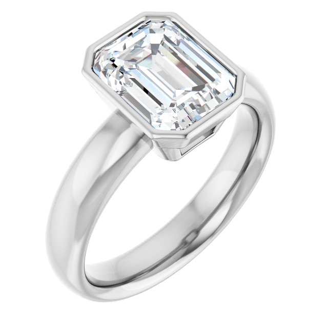 2.52 carat Emerald Moissanite DEF/VVS Modern Solitaire Engagement Ring in 14KW | ViewA 2.52 carat Emerald Moissanite DEF/VVS Modern Solitaire Engagement Ring in 14KW | ViewA