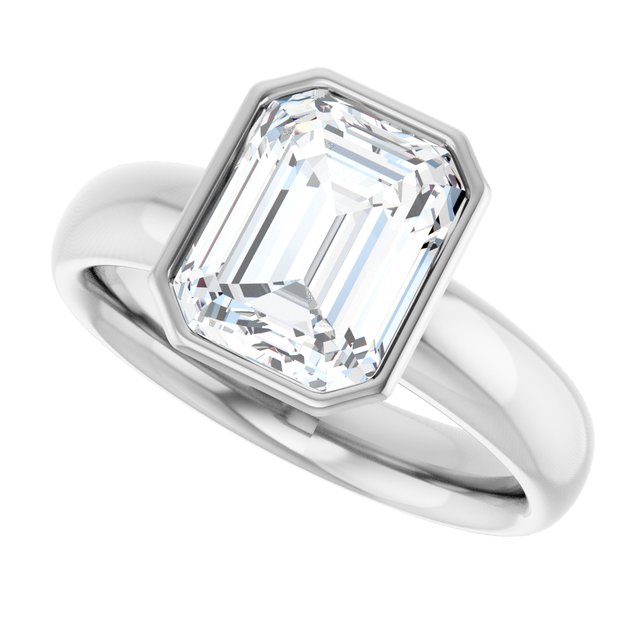 2.52 carat Emerald Moissanite DEF/VVS Modern Solitaire Engagement Ring in 14KW | View5 2.52 carat Emerald Moissanite DEF/VVS Modern Solitaire Engagement Ring in 14KW | View5
