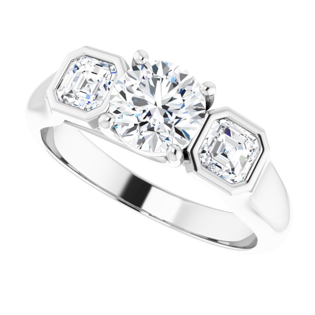 1.46 tcw Round Diamond GH/VS2+ Trellis Three Stone Engagement Ring in 18KW | View5 1.46 tcw Round Diamond GH/VS2+ Trellis Three Stone Engagement Ring in 18KW | View5