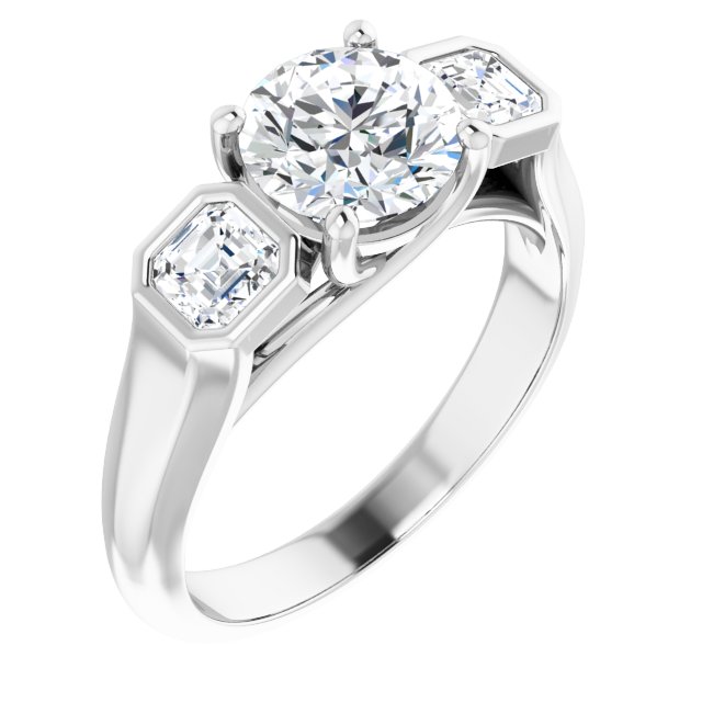1.86 tcw Round Moissanite DEF/VVS Trellis Three Stone Engagement Ring in 14KW | ViewA