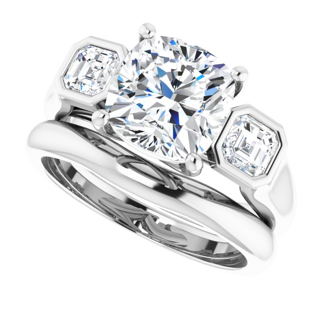 3.06 tcw Cushion Lab-Grown GH/VS2+ Trellis Three Stone Engagement Ring in 14KW | AllComponents_View5 3.06 tcw Cushion Lab-Grown GH/VS2+ Trellis Three Stone Engagement Ring in 14KW | AllComponents_View5