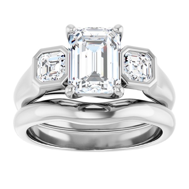 2.41 tcw Emerald Lab-Grown GH/VS2+ Trellis Three Stone Engagement Ring in 14KW | AllComponents_ViewS