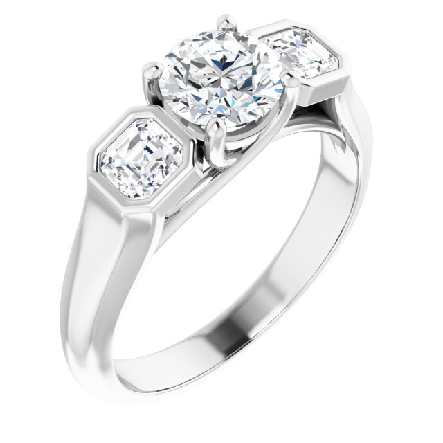 1.46 tcw Round Diamond GH/VS2+ Trellis Three Stone Engagement Ring in 18KW | ViewA 1.46 tcw Round Diamond GH/VS2+ Trellis Three Stone Engagement Ring in 18KW | ViewA
