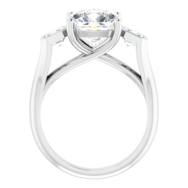 3.96 tcw Cushion Moissanite DEF/VVS Trellis Three Stone Engagement Ring in 14KW | ViewB_4 3.96 tcw Cushion Moissanite DEF/VVS Trellis Three Stone Engagement Ring in 14KW | ViewB_4