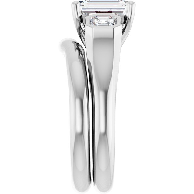 2.41 tcw Emerald Lab-Grown GH/VS2+ Trellis Three Stone Engagement Ring in 14KW | AllComponents_ViewE