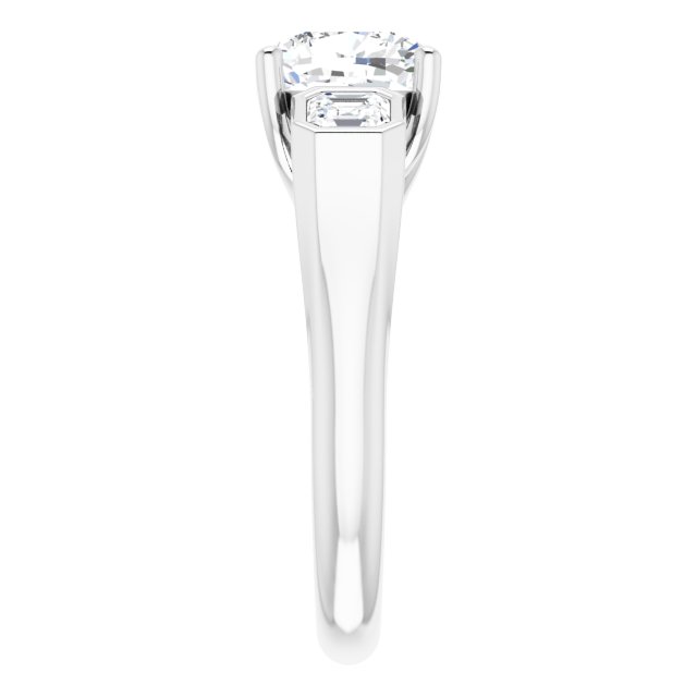 3.06 tcw Cushion Lab-Grown GH/VS2+ Trellis Three Stone Engagement Ring in 14KW | ViewE 3.06 tcw Cushion Lab-Grown GH/VS2+ Trellis Three Stone Engagement Ring in 14KW | ViewE