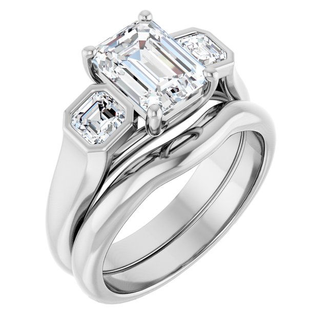 2.41 tcw Emerald Lab-Grown GH/VS2+ Trellis Three Stone Engagement Ring in 14KW | AllComponents_ViewA