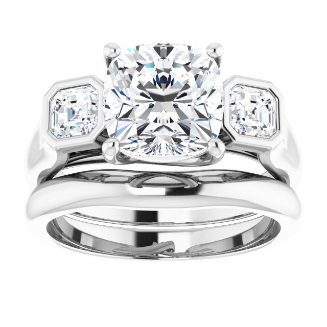 3.06 tcw Cushion Lab-Grown GH/VS2+ Trellis Three Stone Engagement Ring in 14KW | AllComponents_ViewS 3.06 tcw Cushion Lab-Grown GH/VS2+ Trellis Three Stone Engagement Ring in 14KW | AllComponents_ViewS