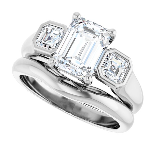 2.41 tcw Emerald Lab-Grown GH/VS2+ Trellis Three Stone Engagement Ring in 14KW | AllComponents_View5