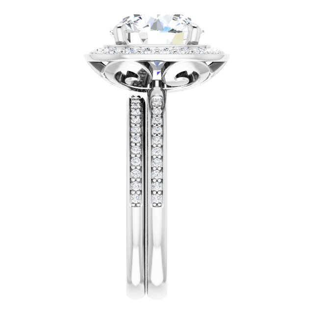 4.07 Tcw Round Moissanite DEF/VVS Floral Halo Engagement Ring in 14KW | AllComponents_ViewE 4.07 Tcw Round Moissanite DEF/VVS Floral Halo Engagement Ring in 14KW | AllComponents_ViewE