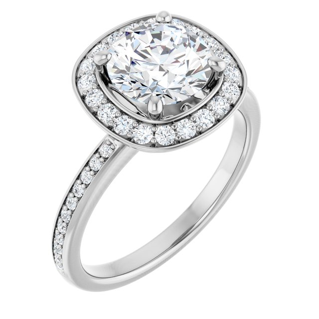 1.87 Tcw Round Moissanite DEF/VVS Floral Halo Engagement Ring in 14KW | ViewA