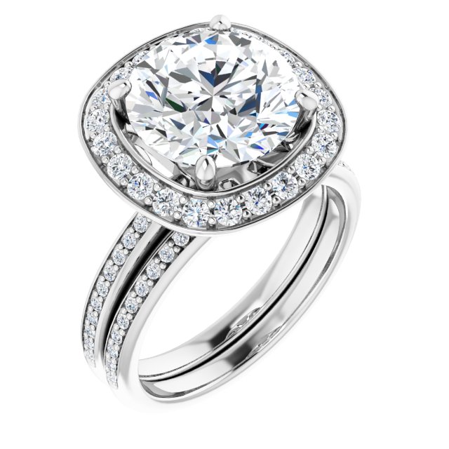 4.07 Tcw Round Moissanite DEF/VVS Floral Halo Engagement Ring in 14KW | AllComponents_ViewA 4.07 Tcw Round Moissanite DEF/VVS Floral Halo Engagement Ring in 14KW | AllComponents_ViewA