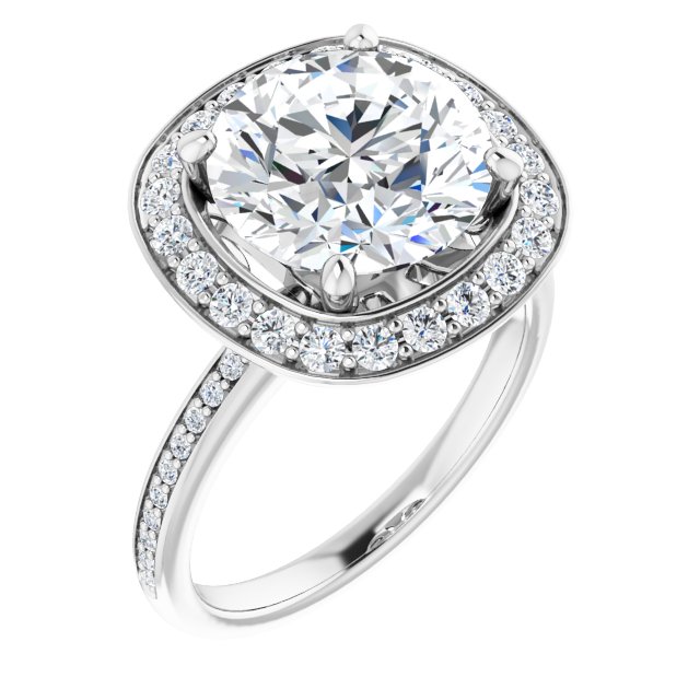 4.07 Tcw Round Moissanite DEF/VVS Floral Halo Engagement Ring in 14KW | ViewA 4.07 Tcw Round Moissanite DEF/VVS Floral Halo Engagement Ring in 14KW | ViewA