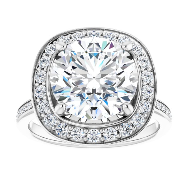 4.07 Tcw Round Moissanite DEF/VVS Floral Halo Engagement Ring in 14KW | ViewS 4.07 Tcw Round Moissanite DEF/VVS Floral Halo Engagement Ring in 14KW | ViewS