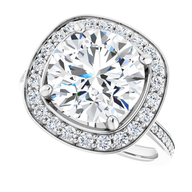 4.07 Tcw Round Moissanite DEF/VVS Floral Halo Engagement Ring in 14KW | View5 4.07 Tcw Round Moissanite DEF/VVS Floral Halo Engagement Ring in 14KW | View5