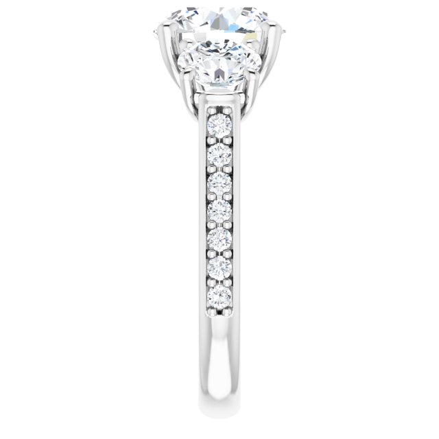 3.94 tcw Round Moissanite DEF/VVS Trellis Three Stone Engagement Ring in 14KW | ViewE 3.94 tcw Round Moissanite DEF/VVS Trellis Three Stone Engagement Ring in 14KW | ViewE