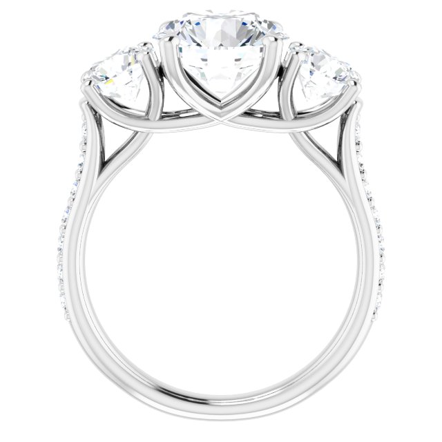 3.94 tcw Round Moissanite DEF/VVS Trellis Three Stone Engagement Ring in 14KW | ViewB_4 3.94 tcw Round Moissanite DEF/VVS Trellis Three Stone Engagement Ring in 14KW | ViewB_4