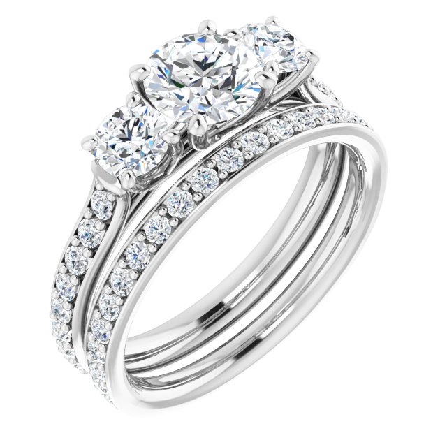 1.53 tcw Round Lab-Grown GH/VS2+ Trellis Three Stone Engagement Ring in PLAT | AllComponents_ViewA 1.53 tcw Round Lab-Grown GH/VS2+ Trellis Three Stone Engagement Ring in PLAT | AllComponents_ViewA
