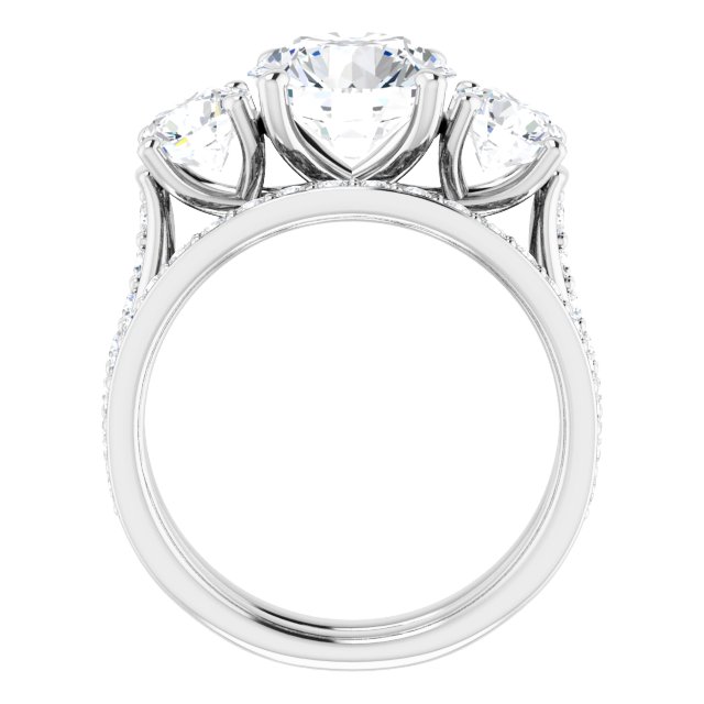 3.94 tcw Round Moissanite DEF/VVS Trellis Three Stone Engagement Ring in 14KW | AllComponents_ViewB_4 3.94 tcw Round Moissanite DEF/VVS Trellis Three Stone Engagement Ring in 14KW | AllComponents_ViewB_4