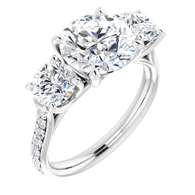 3.94 tcw Round Moissanite DEF/VVS Trellis Three Stone Engagement Ring in 14KW | ViewA 3.94 tcw Round Moissanite DEF/VVS Trellis Three Stone Engagement Ring in 14KW | ViewA