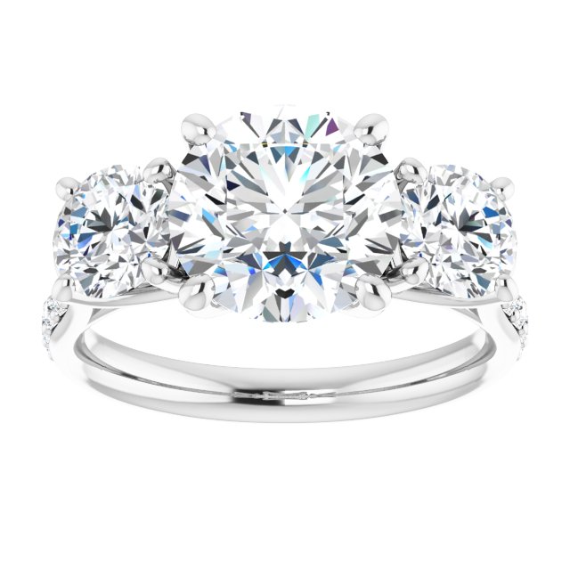 3.94 tcw Round Moissanite DEF/VVS Trellis Three Stone Engagement Ring in 14KW | ViewS 3.94 tcw Round Moissanite DEF/VVS Trellis Three Stone Engagement Ring in 14KW | ViewS