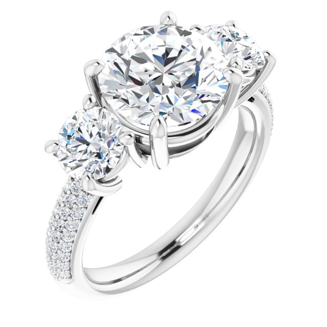 3.95 tcw Round Moissanite DEF/VVS Classic Three Stone Engagement Ring in 14KW | ViewA 3.95 tcw Round Moissanite DEF/VVS Classic Three Stone Engagement Ring in 14KW | ViewA