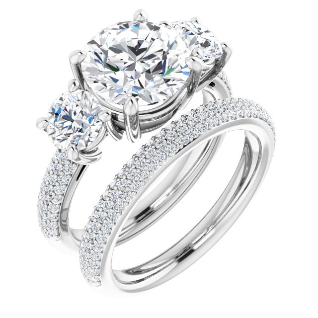 3.95 tcw Round Moissanite DEF/VVS Classic Three Stone Engagement Ring in 14KW | AllComponents_ViewA 3.95 tcw Round Moissanite DEF/VVS Classic Three Stone Engagement Ring in 14KW | AllComponents_ViewA