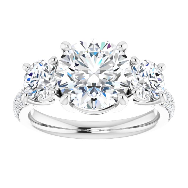 3.95 tcw Round Moissanite DEF/VVS Classic Three Stone Engagement Ring in 14KW | ViewS 3.95 tcw Round Moissanite DEF/VVS Classic Three Stone Engagement Ring in 14KW | ViewS