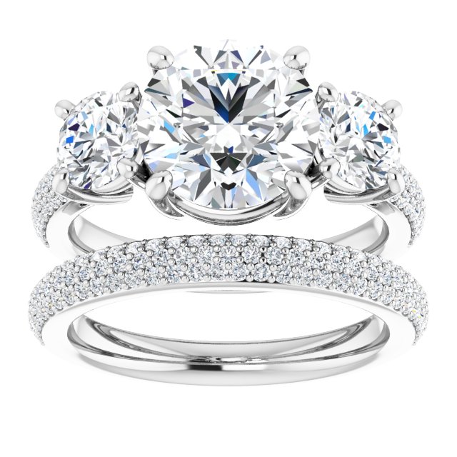 3.95 tcw Round Moissanite DEF/VVS Classic Three Stone Engagement Ring in 14KW | AllComponents_ViewS 3.95 tcw Round Moissanite DEF/VVS Classic Three Stone Engagement Ring in 14KW | AllComponents_ViewS