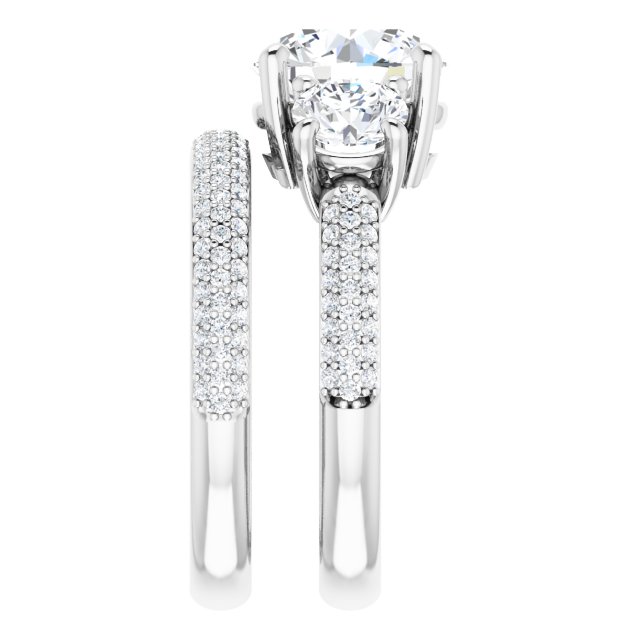 3.95 tcw Round Moissanite DEF/VVS Classic Three Stone Engagement Ring in 14KW | AllComponents_ViewE 3.95 tcw Round Moissanite DEF/VVS Classic Three Stone Engagement Ring in 14KW | AllComponents_ViewE