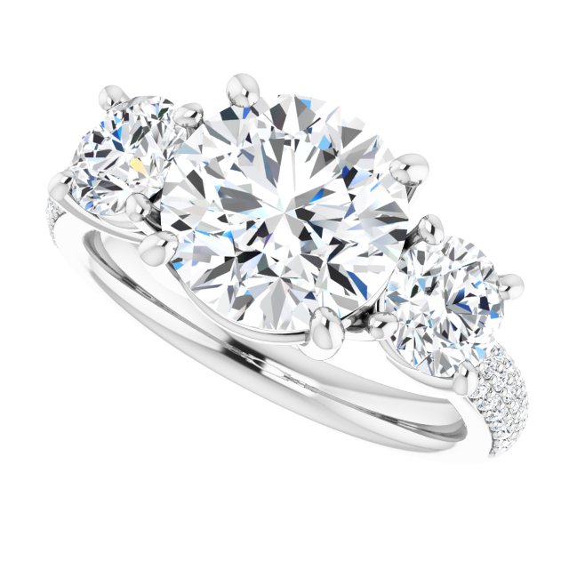 3.95 tcw Round Moissanite DEF/VVS Classic Three Stone Engagement Ring in 14KW | View5 3.95 tcw Round Moissanite DEF/VVS Classic Three Stone Engagement Ring in 14KW | View5