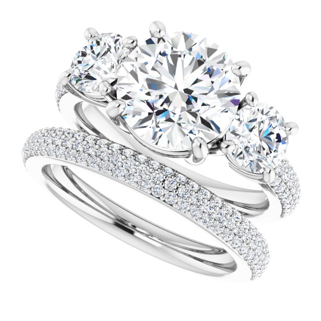 3.95 tcw Round Moissanite DEF/VVS Classic Three Stone Engagement Ring in 14KW | AllComponents_View5 3.95 tcw Round Moissanite DEF/VVS Classic Three Stone Engagement Ring in 14KW | AllComponents_View5