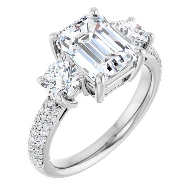 3.46 tcw Emerald Lab-Grown GH/VS2+ Classic Three Stone Engagement Ring in 14KW | ViewA 3.46 tcw Emerald Lab-Grown GH/VS2+ Classic Three Stone Engagement Ring in 14KW | ViewA