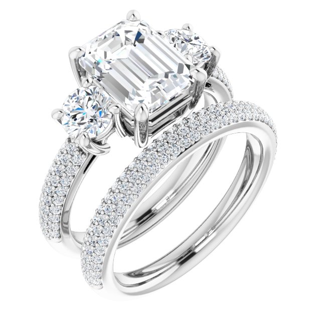 3.46 tcw Emerald Lab-Grown GH/VS2+ Classic Three Stone Engagement Ring in 14KW | AllComponents_ViewA 3.46 tcw Emerald Lab-Grown GH/VS2+ Classic Three Stone Engagement Ring in 14KW | AllComponents_ViewA