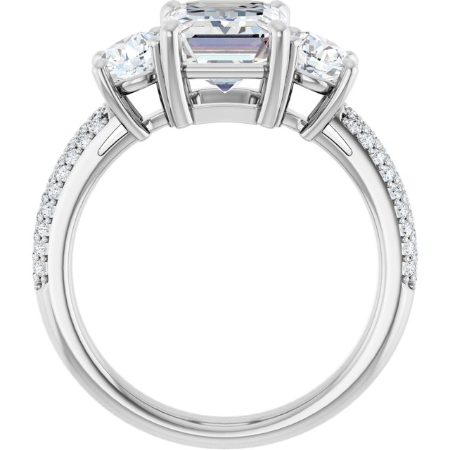 3.46 tcw Emerald Lab-Grown GH/VS2+ Classic Three Stone Engagement Ring in 14KW | ViewB_4 3.46 tcw Emerald Lab-Grown GH/VS2+ Classic Three Stone Engagement Ring in 14KW | ViewB_4
